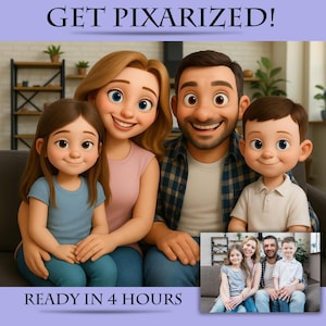 Custom Pixar-Style Cartoon Portrait | Cartoon Portrait Animation | Couple, Family, Pet Gift | Digital Pixar Art | Custom Cartoon