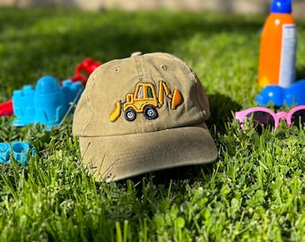 Adjustable Embroidery Excavator Kids Cap Cotton Washed Vintage