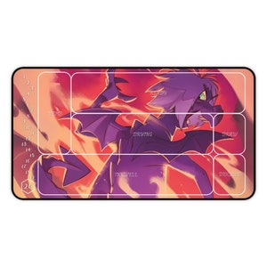 May include: A purple dragon with green eyes and a white outline is featured on a red and orange background. The image is divided into sections labeled "Ready", "Nems", "Drying", "Draw", "Inkwell", and "Discard".  Numbers 1 through 20 are listed on the left side of the image.