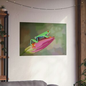 Original Artwork Digital Print on Paper- Tree Frog on Flower Bud - multiple sizes