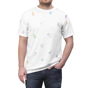 Colorful Cartoon Fairytale Animals / Pets Line Art Unisex T-Shirt - White