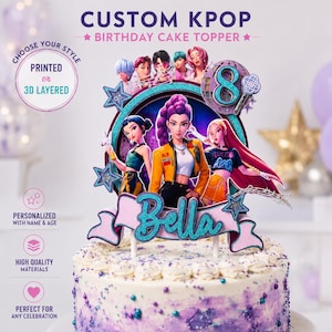 Kpop Demon Hunters Birthday Cake Topper | Custom Name & Age | 3D or Printed | Personalized Birthday Party Decor image 1