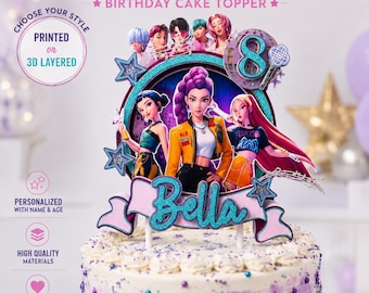 Kpop Demon Hunters Birthday Cake Topper | Custom Name & Age | 3D or Printed | Personalized Birthday Party Decor