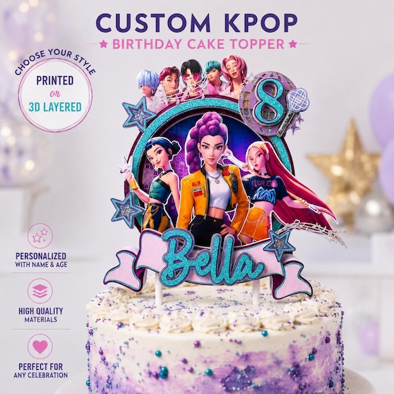 Kpop Demon Hunters Birthday Cake Topper | Custom Name & Age | 3D or Printed | Personalized Birthday Party Decor