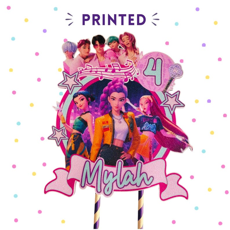 Kpop Demon Hunters Birthday Cake Topper | Custom Name & Age | 3D or Printed | Personalized Birthday Party Decor image 3