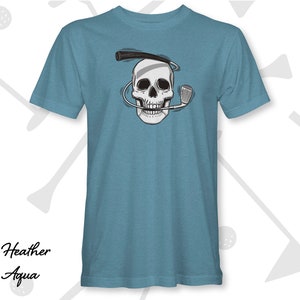 Heather Aqua Iron Man Skull and Golf Club Graphic Tee