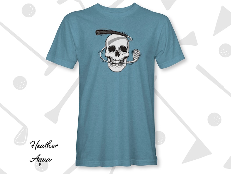 Heather Aqua Iron Man Skull and Golf Club Graphic Tee