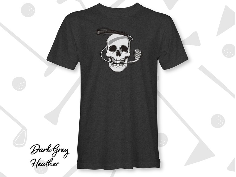 Dark Grey Heather Iron Man Skull and Golf Club Graphic Tee