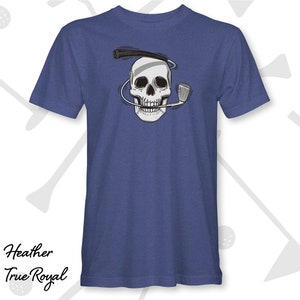 Heather True Royal Iron Man Skull and Golf Club Graphic Tee