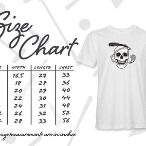Size Chart Iron Man Skull and Golf Club Graphic Tee