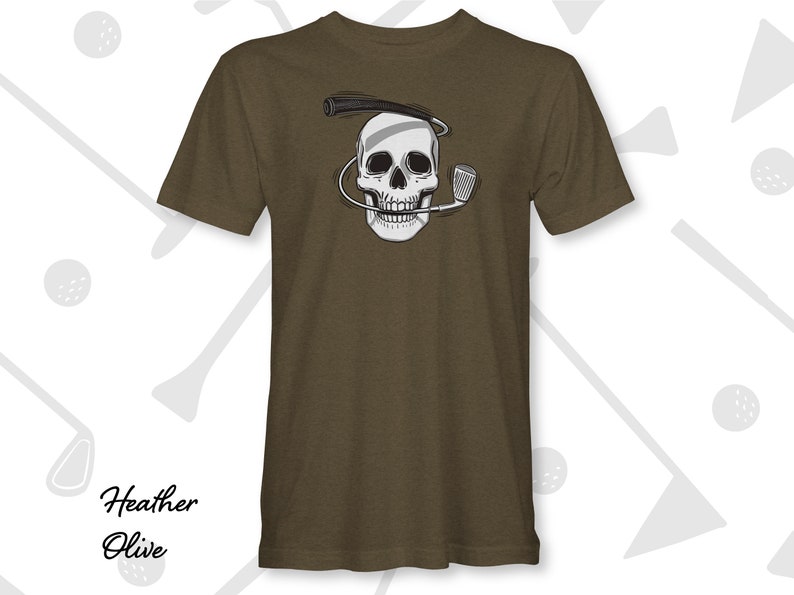 Heather Olive Iron Man Skull and Golf Club Graphic Tee