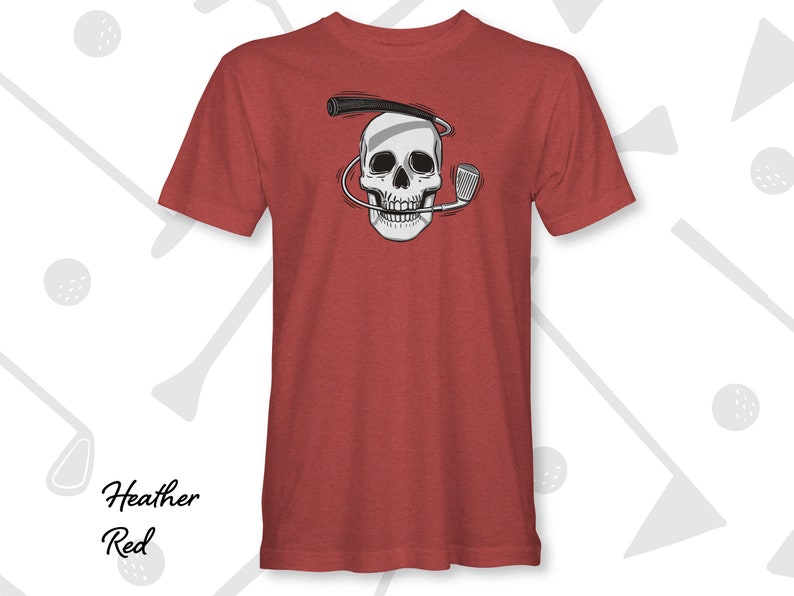 Heather Red Iron Man Skull and Golf Club Graphic Tee