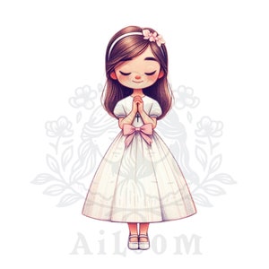Pureté en rose : Fille de communion les yeux fermés