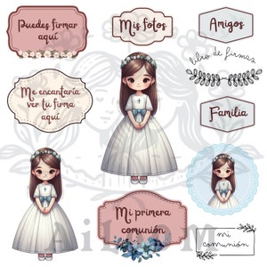 Papel Comunión - Pequeñas ilustraciones para imprimir y decorar - Niña comunión