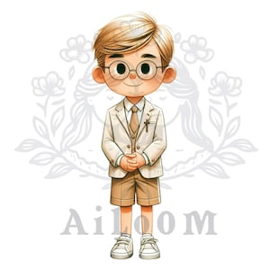Ilustración Niño Comunión con Gafas - Recordatorio comunión - Scrapbooking
