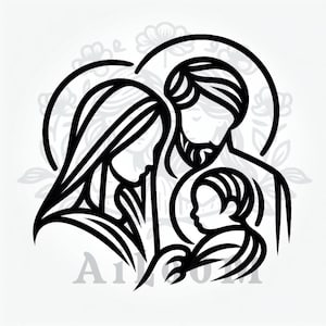 Ilustración Moderna de la Sagrada Familia - Arte Minimalista Religioso para Decoración y Celebraciones