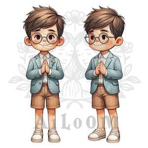 Illustration de garçon de communion avec des lunettes - Rappel de communion - Scrapbooking