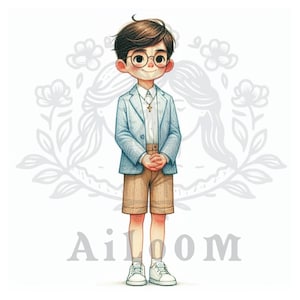 Ilustración Niño Comunión con Gafas - Recordatorio comunión - Scrapbooking