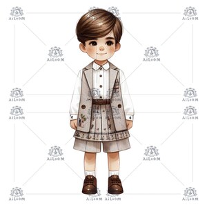 Ilustração digital infantil para eventos especiais, arte de um menino em traje tradicional - perfeito para scrapbooking e muito mais
