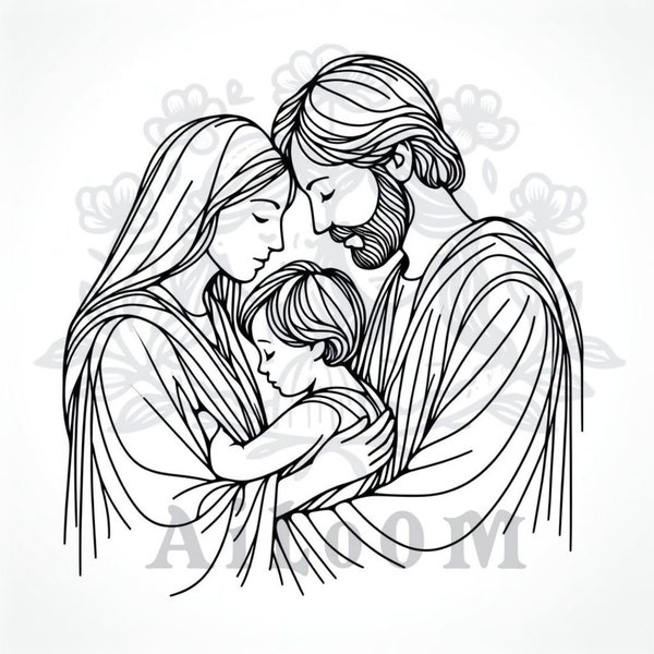 Subtle Elegance: Holy Family in Black and White with Soft Lines