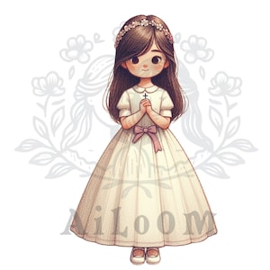 Elegancia Rosada: Niña de Comunión en Tonos Rosados con Vestido Color Beige