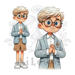 Ilustración Niño Comunión con Gafas - Recordatorio comunión - Scrapbooking