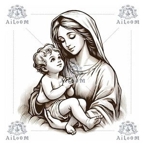 Serenidad en Gris: Virgen María con el Niño en Brazos