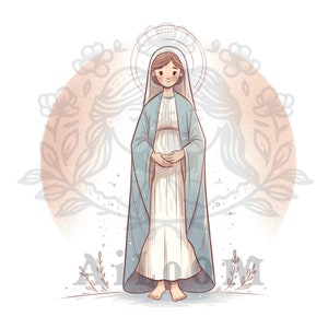 Serenidad en la Elegancia: Virgen con Pelo Recogido en Acuarela Pastel