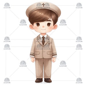 Ilustração digital de menino em uniforme de marinheiro para eventos especiais, arte infantil detalhada para scrapbooking e decoração