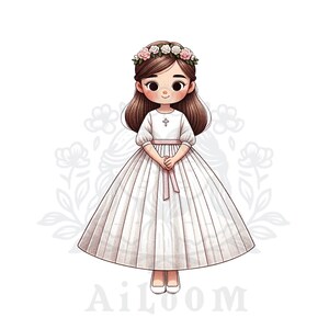 Elegancia en Rosa: Niña de Comunión con Corona y Lazada Sencillas