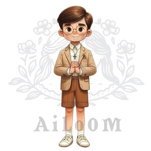 Ilustración Niño Comunión con Gafas - Recordatorio comunión - Scrapbooking
