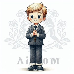 Solemnidad de Comunión: Niño Rubio con Traje Elegante