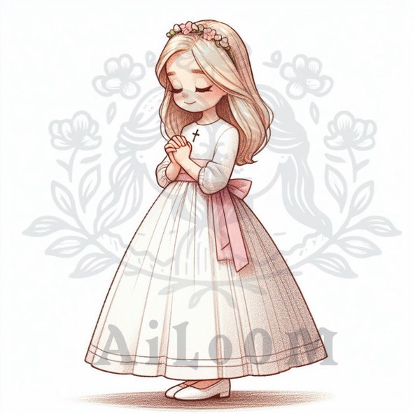 Floral Serenity: Blonde Communion Doll with Long Hair, Crown in Pinks and Greens, and Closed Eyes