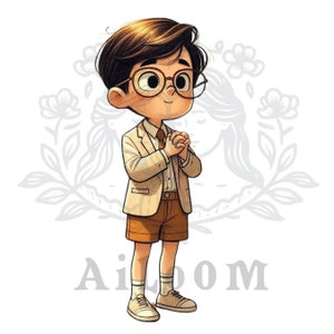 Ilustración Niño Comunión con Gafas - Recordatorio comunión - Scrapbooking