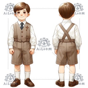 Ilustração de um menino para comunhão e eventos especiais, arte digital frontal e traseira para crianças, imagem detalhada para scrapbooking e decoração
