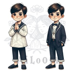 Elegancia Marinera: Muñecos de Comunión Morenos en Estilo Marinero y Traje de Chaqueta Oscuro