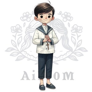 Elegancia Marinera: Niño de Comunión Moreno con Traje Marinero"