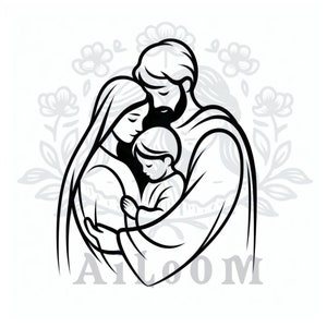 Abbraccio Celeste - Illustrazione Digitale della Sacra Famiglia