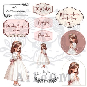 Papel Comunión - Pequeñas ilustraciones para imprimir y decorar - Niña comunión