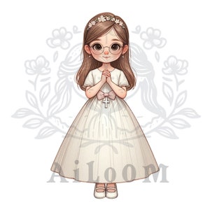 Ilustración Primera Comunión Niña, Arte Digital Religioso, Imagen para Celebraciones Sacramentales, Recuerdo de Comunión