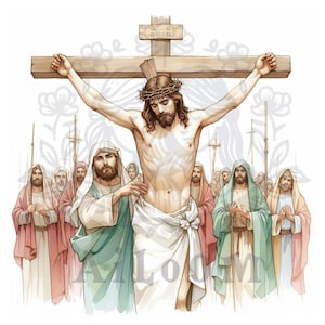 Cristo in comunità: crocifissione con la presenza devota del popolo