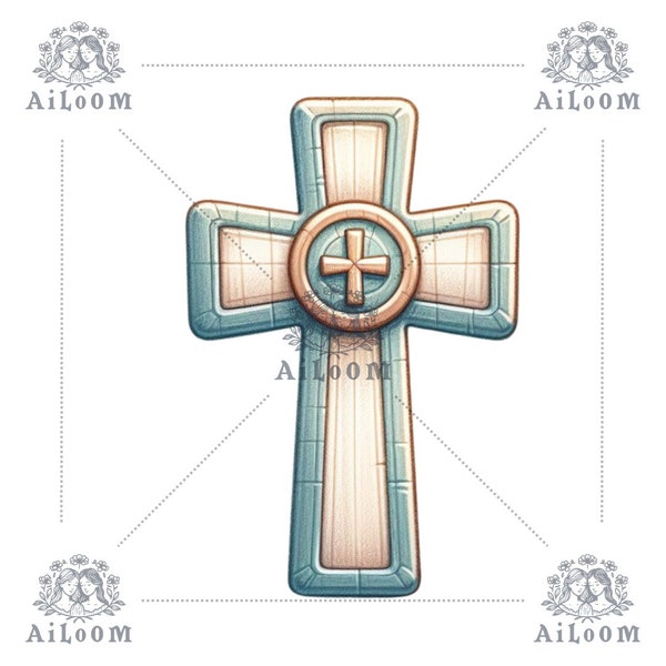 Subtle Cross in Mint: Crucifix in Pastel Mint and Beige Tones