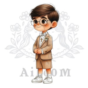 Illustrazione del ragazzo della comunione con gli occhiali - Promemoria della comunione - Scrapbooking