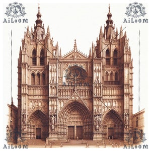 Detailed Illustration of Toledo Cathedral - Gothic Art for Elegant Wedding Invitations