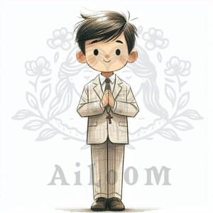 Elegante Comunión: Niño Moreno con Traje Camel