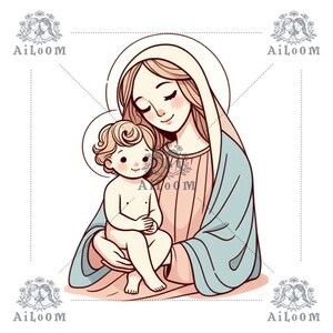Serenidad Maternal: Virgen María Rubia con Mofletes en Tonos Pasteles, Ojos Cerrados y el Niño Jesús en Brazos