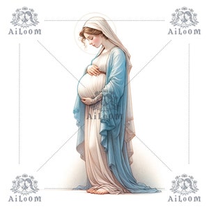 ClipArt vergine incinta - Illustrazione digitale religiosa - Elegante arte spirituale - Maria nostra buona madre