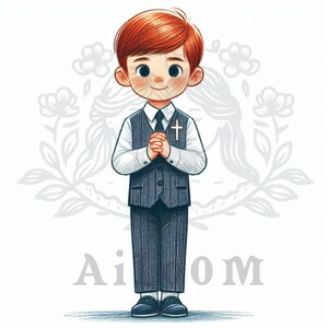 Elegancia Pelirroja: Niño de Comunión con Atuendo Clásico
