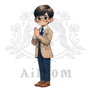 Ilustración Niño Comunión con Gafas - Recordatorio comunión - Scrapbooking