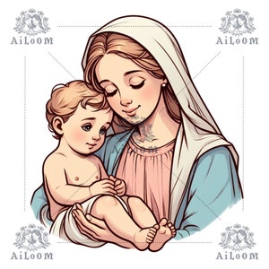Pace Celeste: Vergine Maria bionda in toni pastello con gli occhi chiusi e Gesù Bambino